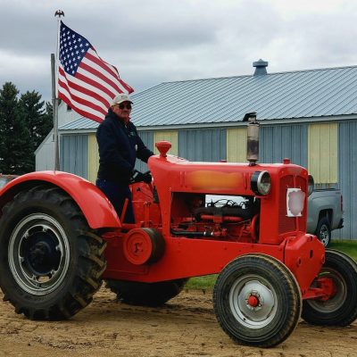 tractor with american flag